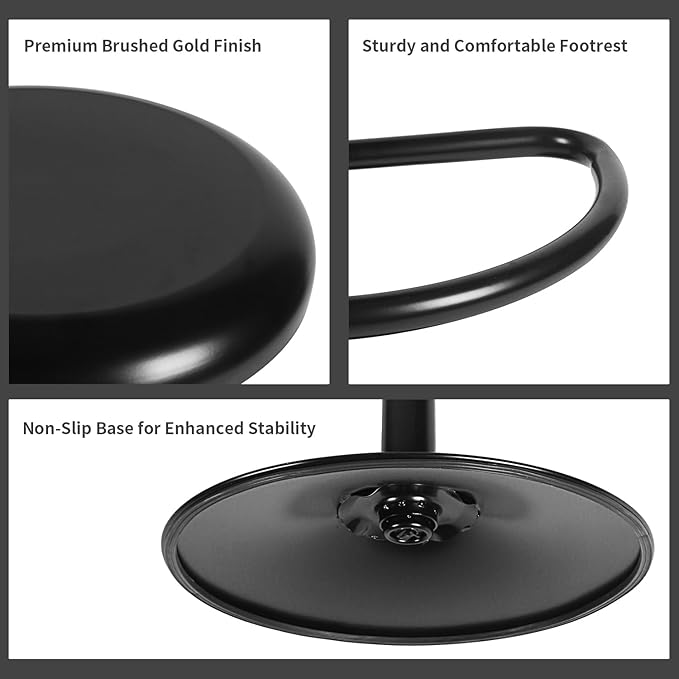 Adjustable Bar Stools, Swivel Backless Round Metal Airlift Barstools with Footrest, Counter Height Bar Chairs Set of 2 for Kitchen, Pub, Cafe, Black