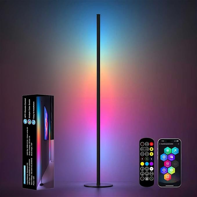 Corner Floor Lamp, RGB IC Corner Lamp with APP and Remote Control, LED Floor Light with 16 Million DIY Colors, Color Changing Ambient Light for Living Room, Bedroom, Gaming Room