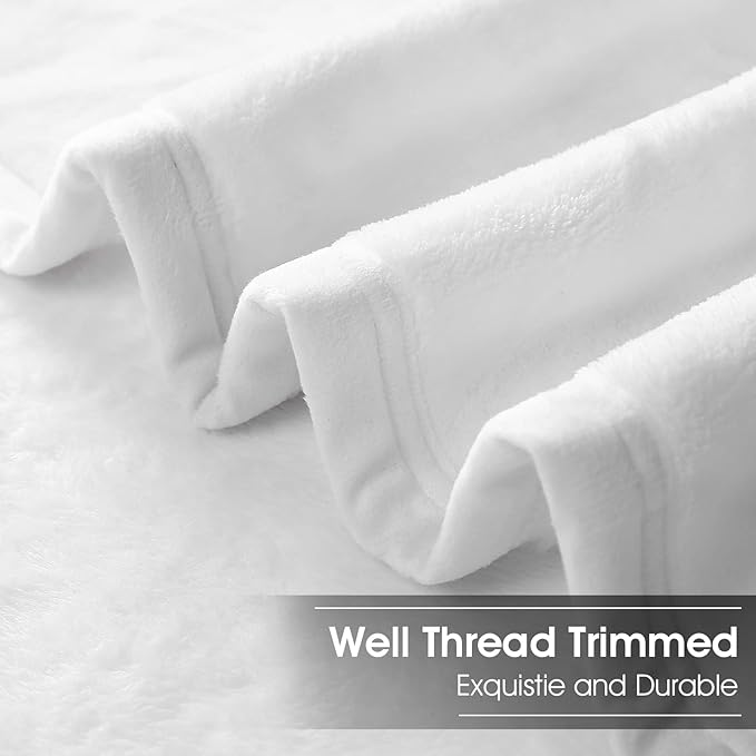 EASELAND Soft Blanket Warm Fuzzy Microplush Lightweight Thermal Fleece Blankets for Couch Bed Sofa,California King 102X108Inch,White-with Stripe