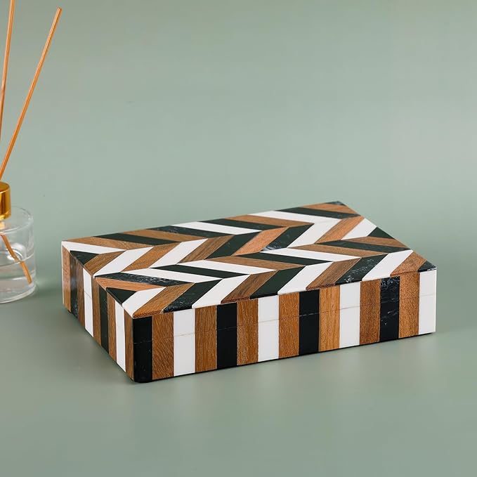 Handicrafts Home Decorative Keepsake Box 8x5 – Small Organizer Box with Lid, Boho Decorative Storage, Retro Memory Box, Unique Coffee Table Décor, Jewelry or Trinket Box, Modern Shelf Decorative Box
