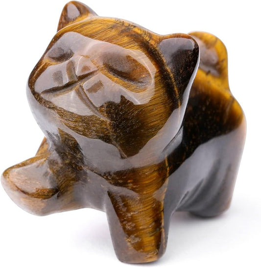 Jovivi Natural Tiger Eye Crystal Cat Statue Home Decor Carved Gemstone Cats Figurine Collectibles Pocket Sculpture Pet Memorial Decorative Ornament Gift for Cat Lovers