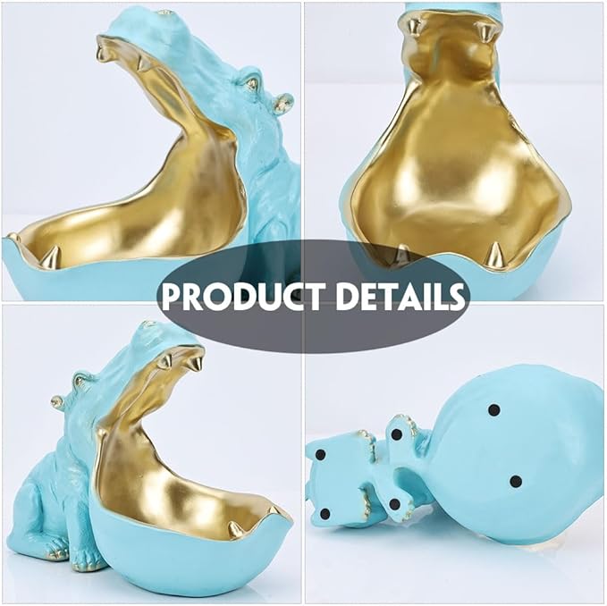 Hippo Figurine Candy Dish & Key Bowl - Unique Resin Hippopotamus Statue for Office Desk & Entry Table Decor - Multifunctional Sundries Container, Jewelry Stand, and Wallet Holder - Cute Hippo Gifts