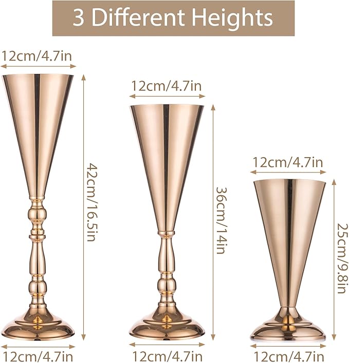 Sziqiqi Trumpet Floral Centerpiece Riser Stand for Wedding Reception Centerpieces Party Event Anniversary Birthday Decoration Flower Arrangement Pack of 2, Rose Gold 14in