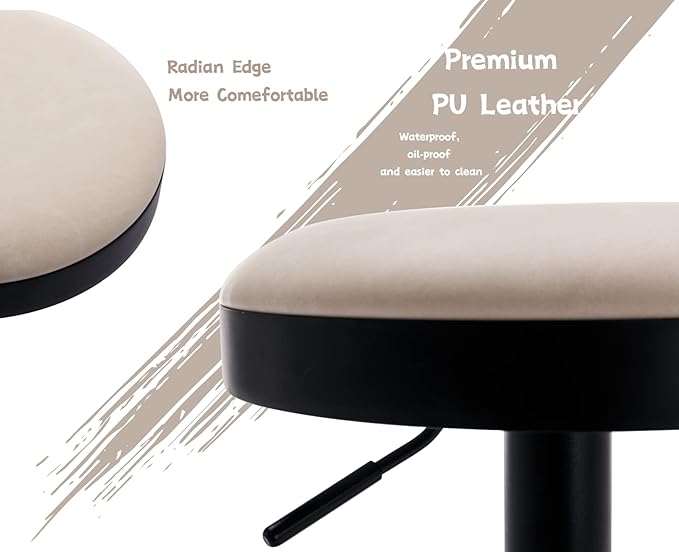 CIMOTA Swivel Round Bar Stools Set of 1 Backless Adjustable Counter Height Barstools Modern Industrial PU Leather Bar Stool Chair for Kitchen/Home Bar/Pub/Bistro/Office, Retro Beige
