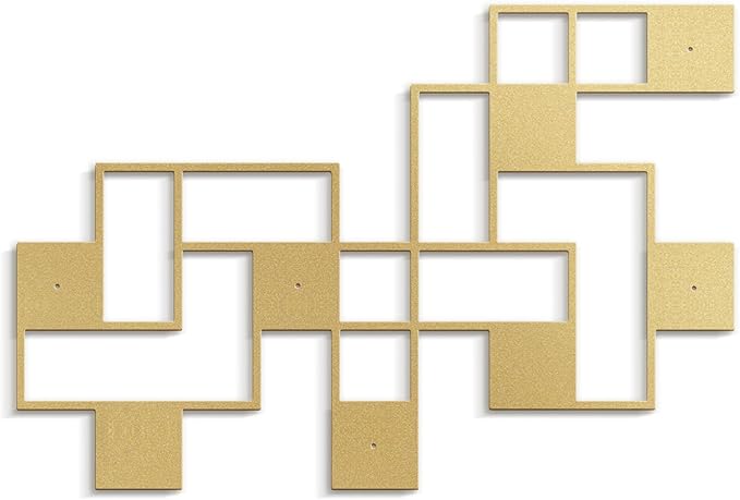 SIGNLEADER Metal Wall Decor Grids Geometric Minimalist Modern Luxury Wall Sculpture Hangings 3D Statue Home Decoration for Living Room, Bedroom, Bathroom, Kitchen, Fireplace, Office - 18" Gold