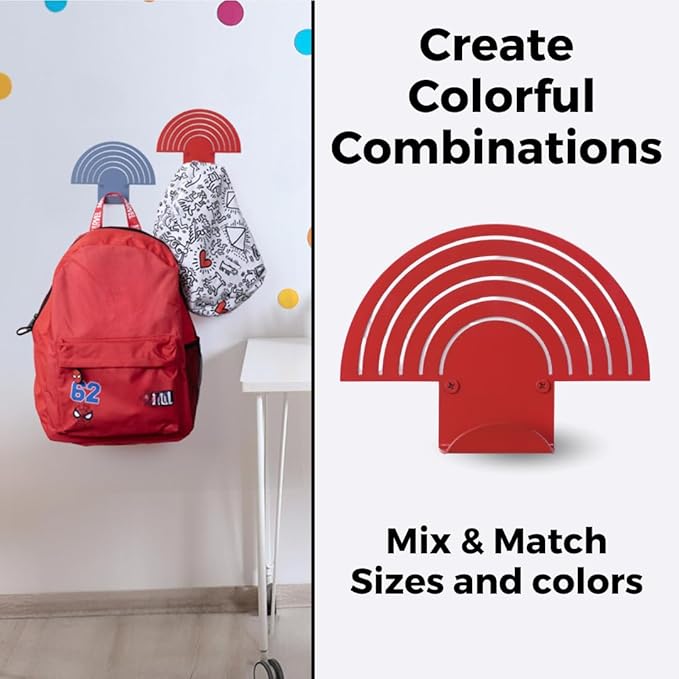Rainbow Red Wall Hooks – Heavy-Duty Metal Hooks for Hanging | Stylish & DecoraƟve Coat Hook for Backpacks, Towels & Bags | Durable, Minimalist Wall Organizer for Kids' Room & Playroom