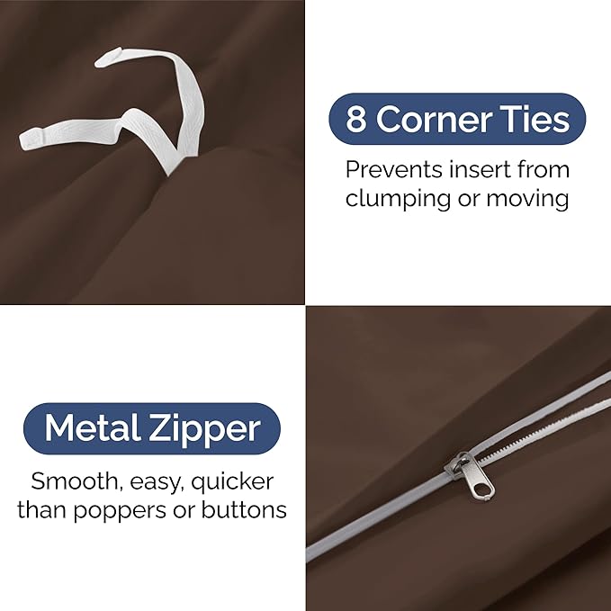 Duvet Cover Cal King Size Set - Extra Soft Cal King Size Duvet Cover 104 x 98 with 2 Pillow Shams - Hotel Luxury Easy Care & Fade Free w/Zipper Closures & Ties - Comfy Breathable Bedding Set (Brown)