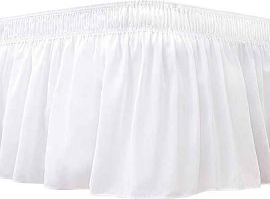 Biscaynebay Wrap Around Bed Skirts for Full & Full XL Beds Extra Short Drop of 9", White Elastic Dust Ruffles Easy Fit Wrinkle and Fade Resistant Silky Luxurious Fabric Solid Machine Washable