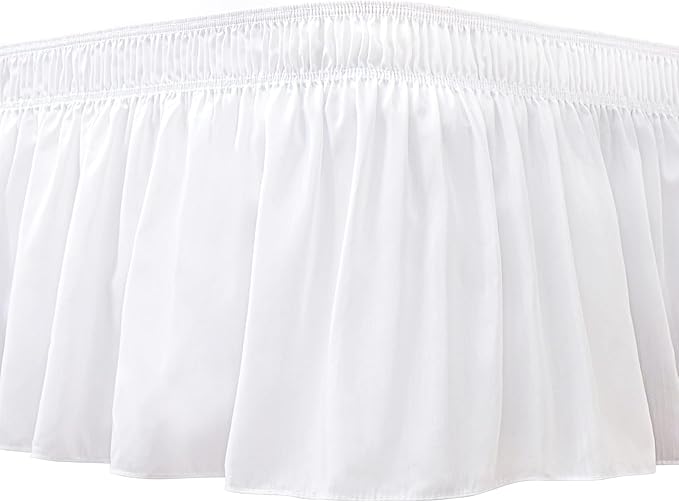Biscaynebay Wrap Around Bed Skirts for King & Cal King Beds 19" Long Drop, White Adjustable Elastic Dust Ruffles Easy Fit Wrinkle & Fade Resistant Silky Luxurious Fabric Solid Machine Washable