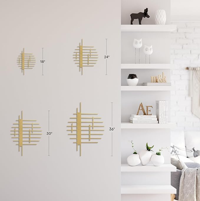SIGNLEADER Metal Wall Decor Linear Abstract Minimalist Modern Luxury Wall Sculpture Hangings 3D Statue Home Decoration for Living Room, Bedroom, Bathroom, Kitchen, Fireplace, Office - 24" Gold