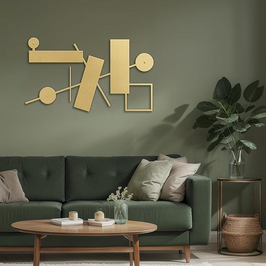 SIGNLEADER Metal Wall Decor Rectangles Abstract Picasso Minimalist Modern Luxury Wall Sculpture Hangings 3D Statue Home Decoration for Living Room, Bedroom, Bathroom, Kitchen, Fireplace, Office - 18" Gold