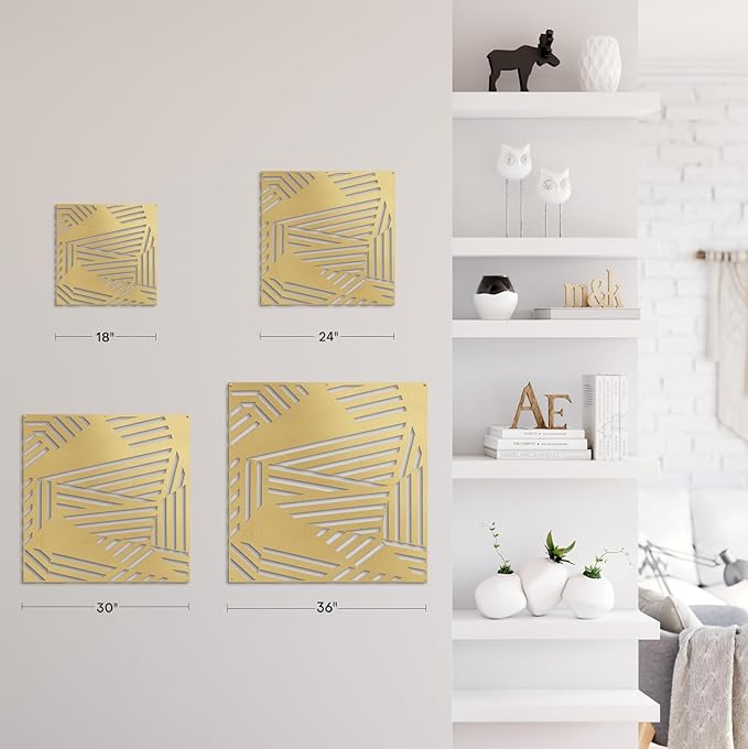 SIGNLEADER Metal Wall Decor Abstract Geometric Minimalist Modern Luxury Wall Sculpture Hangings 3D Statue Home Decoration for Living Room, Bedroom, Bathroom, Kitchen, Fireplace, Office - 18" Gold