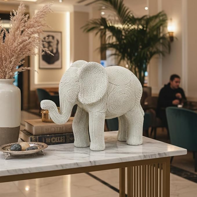 7-inch Resin Elephant Statue - Small Lucky Elephant Decor for Table & Living Room, Pair of Elephant Sculptures Home Decoration