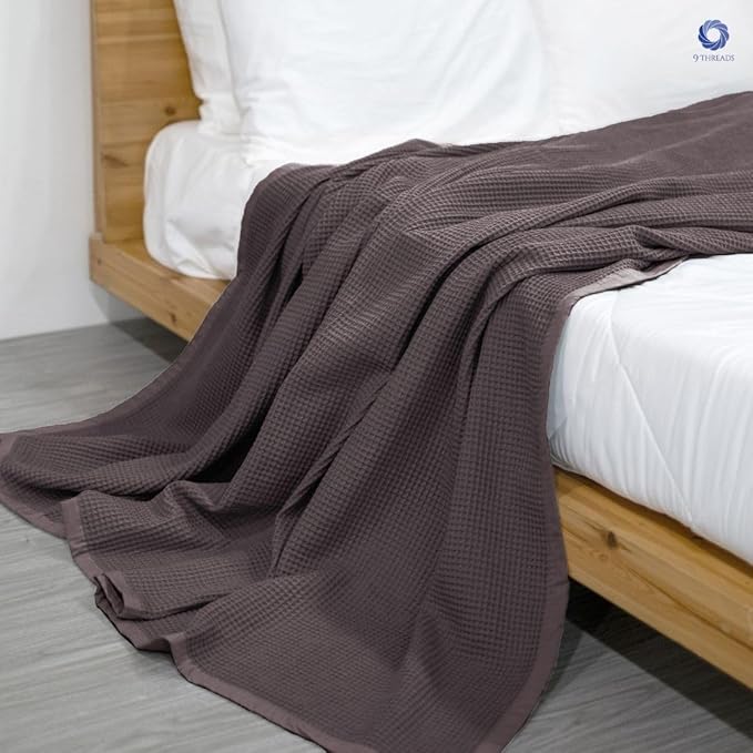 9Threads GOTS Certified Organic Cotton Waffle Weave Blanket, Twin Bed Size, 66"X90"Cozy Throw Blanket for Couch, Modern Home Decor, Throw Blankets,Waffle Blanket & Soft Bed Blankets -Charcoal Grey