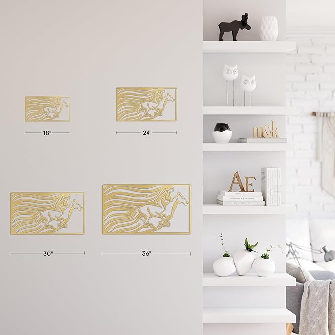 SIGNLEADER Metal Wall Art Decor A Man Riding Horse Minimalist Modern Abstract Wall Sculpture Hangings Home Decoration for Living Room, Bedroom, Bathroom, Kitchen, Outdoor - 18" Gold
