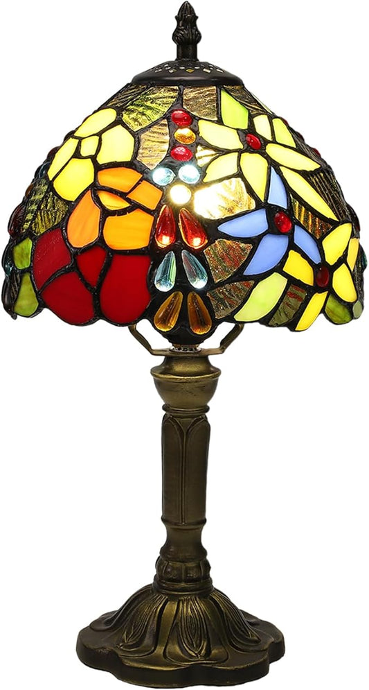 Tiffany Lamp Rose Flower Stained Glass Table Lamp,3 Color-Temperature Nightstand Bedside Home Office Desk Lamp Accent Lamp for Living Room,Bedroom,Hotel+LED Bulb,8X8X15 Inch