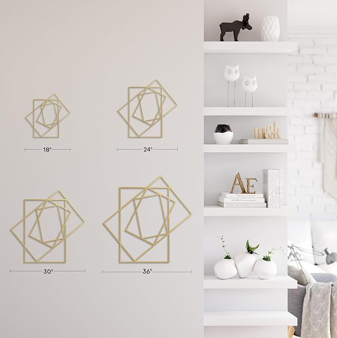 SIGNLEADER Metal Wall Decor Rectangles Composition Rectangles composition Minimalist Modern Luxury Wall Sculpture Hangings 3D Statue Home Decoration for Living Room, Bedroom, Bathroom, Kitchen, Fireplace, Office - 18" Gold