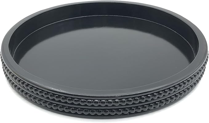 Carah & Cossh Round Wooden Serving Tray, Black Decorative Wood Tray, 16'' Round Modern Decorative Tray, Perfect for Storage and Display (Black)