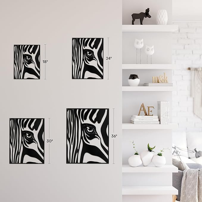 SIGNLEADER Metal Wall Art Decor Zebra with Tears in Eyes Minimalist Modern Abstract Wall Sculpture Hangings Home Decoration for Living Room, Bedroom, Bathroom, Kitchen, Outdoor - 18" Black