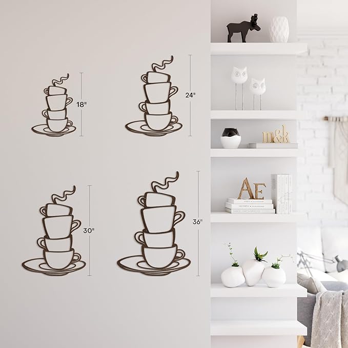 SIGNLEADER Metal Wall Art Decor Coffee Cup Modern Abstract Wall Sculpture Hangings Home Decoration for Living Room, Bedroom, Bathroom, Kitchen, Outdoor - 18" Bronze