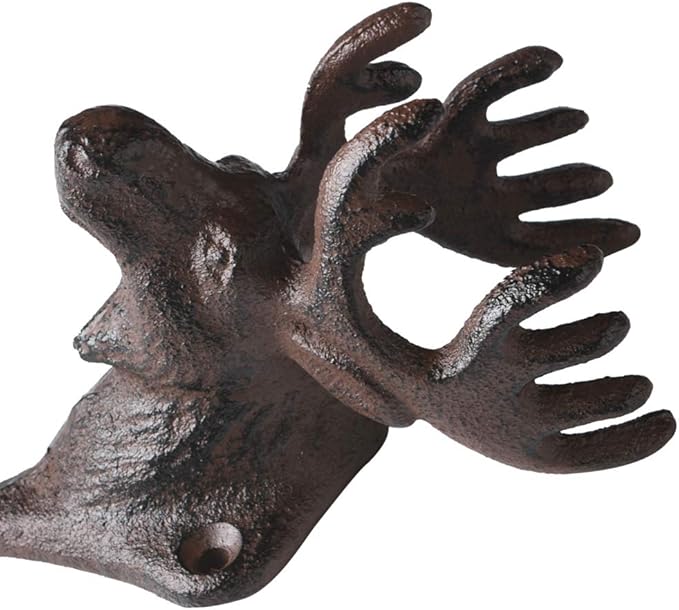 BRASSTAR Vintage 3PCS Cast Iron Deer Head Antlers Wall Hooks/Hanger - Living Room Bathroom Room Kitchen Wall Decoration Coat Hooks Rustic PTZY226-03