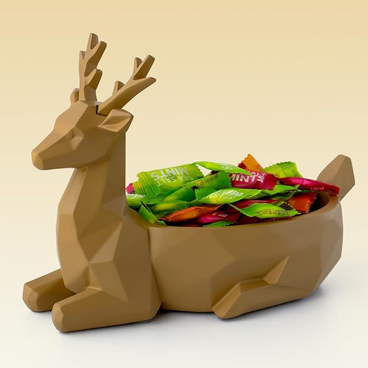 Low-Poly Deer Bowl, Resin Reindeer Statue, Deer Candy Dish & Key Holder, Deer Desk Decor for Living Room, Entryway, Dining Table, Office, Shelves