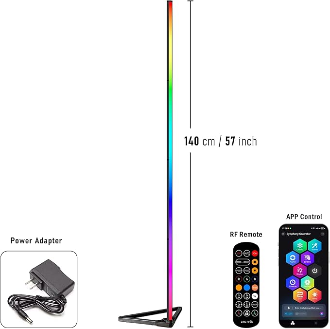 RGB LED Corner Floor Lamp, with App & Remote Control, 16 Million Colors 68+ Scenes, Dimmable, Music Sync, Timer Off, Modern Farmhouse Decor Led Lights for Bedroom, Living Room, Gaming Room