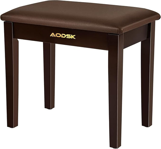 AODSK Piano Bench with Cushion,Solid Wood Keyboard Bench Piano Chair Piano Seat,Brown Piano Stool,13.21 x 21 x 18.2 Inches