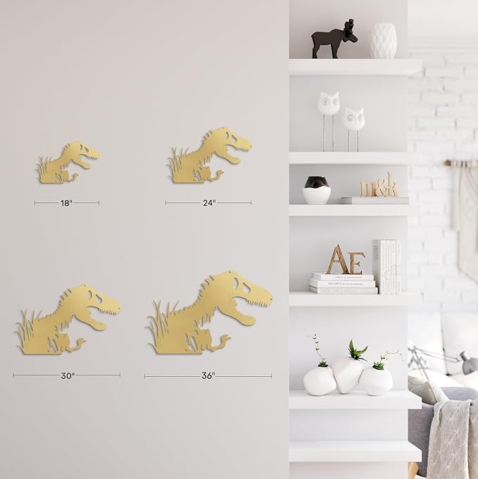 SIGNLEADER Metal Wall Art Decor T-Rex Breaking Out Minimalist Modern Abstract Wall Sculpture Hangings Home Decoration for Living Room, Bedroom, Bathroom, Kitchen - 18" Gold