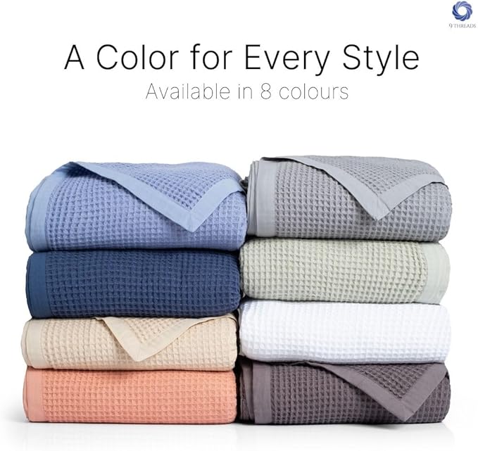 9Threads GOTS Certified Organic Cotton Waffle Weave Blanket, Throw Bed Size, 50"X60"Cozy Throw Blanket for Couch, Modern Home Decor, Throw Blankets,Comfy Waffle Blanket Soft Bed Blankets -Sea Foam