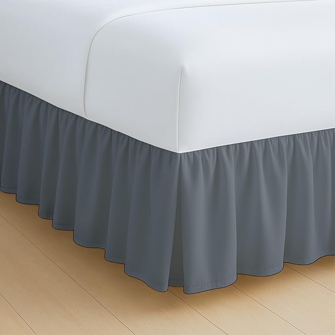 Rajlinen Ruffled Bed Skirt Full, 18 Inch Drop Dust Ruffle with Split Corners, 100% Microfiber Bedskirt with Platform, Three-Sided Coverage Ruffled Gathering Design, Dark Grey