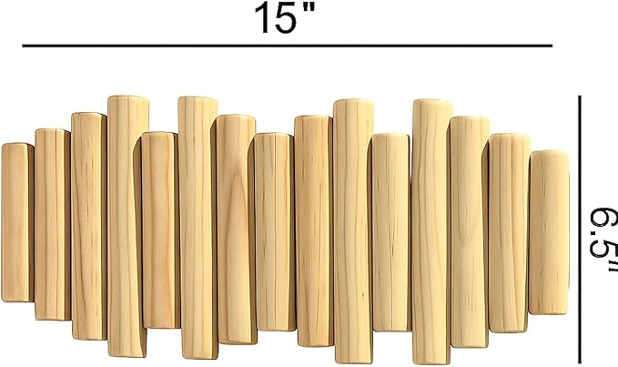 Wooden Wall mounted wood coat rack | 15 inches long , 6.5" high, with 5 Flip-Down Hooks | Modern Natural Pine Wood Finish | Decorative Hanging Storage Wall Hooks for Entryway or Bedroom