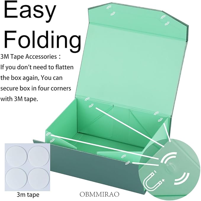Upgrade 3PCS Green Gift Box 9.5x7x4 Inches, Sturdy Gift Box with Lid for Gift Packaging, Foldable Magnetic Closure Storage Boxes, Bridesmaid proposal box, Rectangle Collapsible Box
