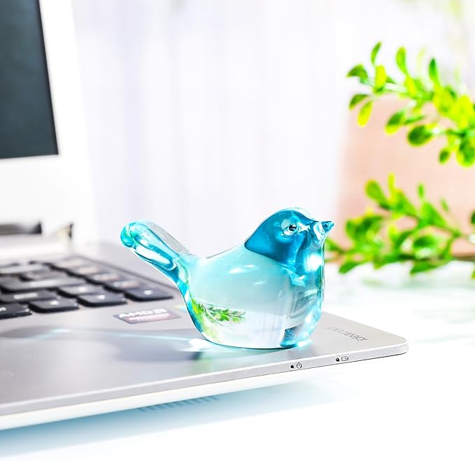 YWHL Handmade Crystal Lake Blue Bird Figurines, Animals Gifts for Birds Lovers Women Men, Art Glass Birds Collectible for Home Decor, Desk Table Home Office Decoration