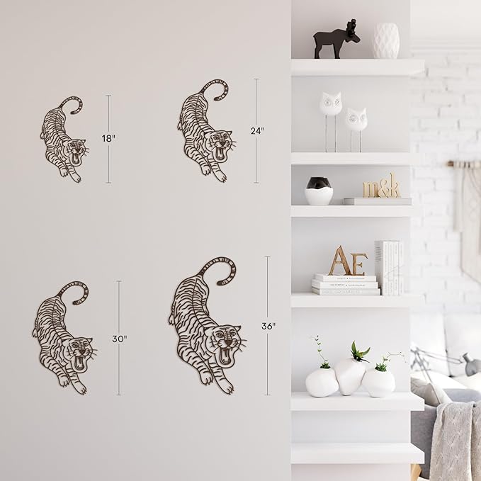 SIGNLEADER Metal Wall Art Decor Tiger Minimalist Modern Abstract Wall Sculpture Hangings Home Decoration for Living Room, Bedroom, Bathroom, Kitchen, Outdoor - 18" Bronze