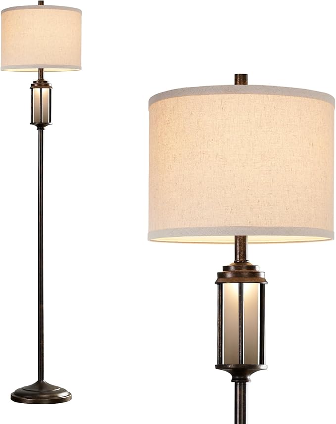 AIEAMPDO 65'' Farmhouse Floor Lamp for Living Room with 2 Light Sources, Vintage Tall Standing Lamp with Frosted Acrylic Nightlight, Rustic Floor Light for Bedroom Office Corner, Bulbs Included