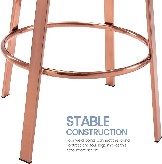 Brage Living Atlas Industrial Bar Stools Set of 2, Adjustable Swivel Four Legged Round Metal Barstools, Backless Counter Height Bar Chairs for Kitchen Dining (Rose Gold)