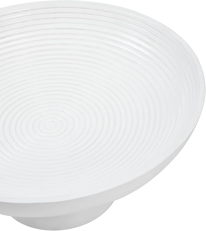 VHC Brands Ribbed White Wooden Fruit Bowl 5.5x12x12, Kitchen Decor, Decorative Wooden Pedestal Bowl, Perfect Centerpiece for Table, Island, or Counter