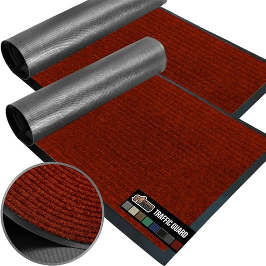 GORILLA GRIP Waterproof Traffic Guard Door Mat, 2 Pack Heavy Duty Entryway Mats, Strong Backing Commercial Utility Rugs for Office Hallway, Garage Floor and Home, Low Profile Carpet, 29x17, Red