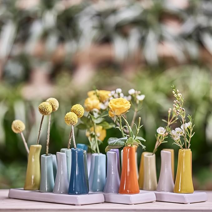 Chive - Pooley 2, Ceramic Flower Vase, 8-Tube Shape (Papaya, Yellow and Pink)