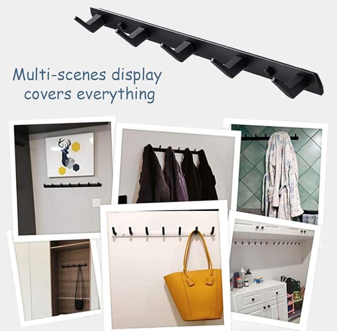 Wall Mounted Coat Racks with 8 Hooks Hanging Holder Towel Rack 29.7"x1.3" Modern Black Hanging for Clothes Entryway Bathroom (8 Hooks(2 Packs))
