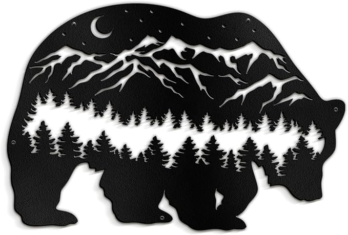 SIGNLEADER Metal Wall Art Decor Bear, Pine Minimalist Modern Abstract Wall Sculpture Hangings Home Decoration for Living Room, Bedroom, Bathroom, Kitchen, Outdoor - 18" Black