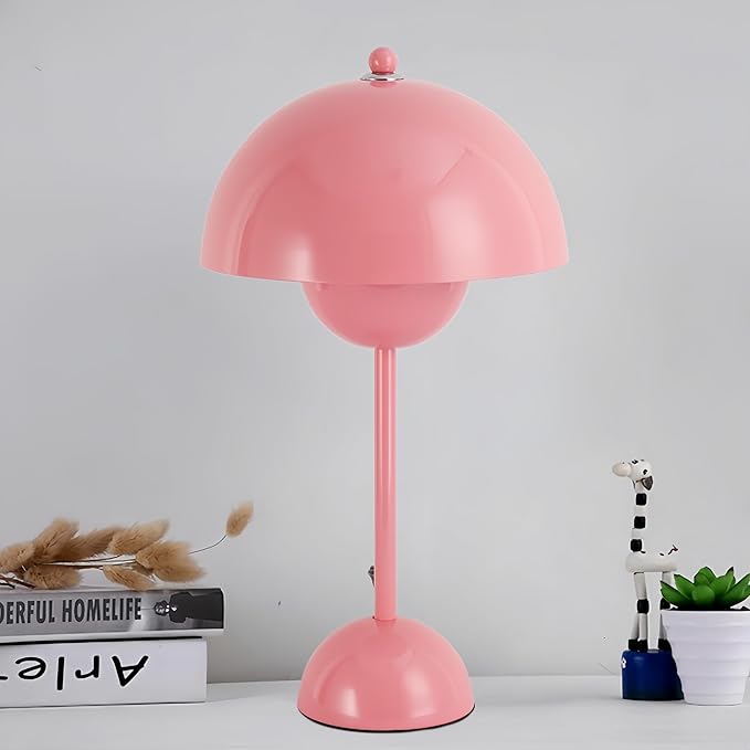 COSYLUX Modern Small Table Lamp for Bedroom, Cute Dome Shade Reflecting Light Reading Lamp for Living Room, Kid's Room, Study, Office, Beside Bedside Nightstand Desk Lamp(Light Pink)