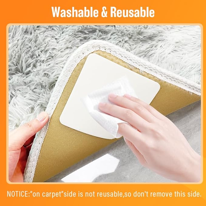 ZC GEL 8 Pcs Rug Tape, Reusable Carpet Tape for Area Rugs，Non Slip Rug Pads Grippers for Hardwood Floors and Tiles, Double-Sided Adhesive Rug Stickers Keep Corners Flat, No Damage to Floor