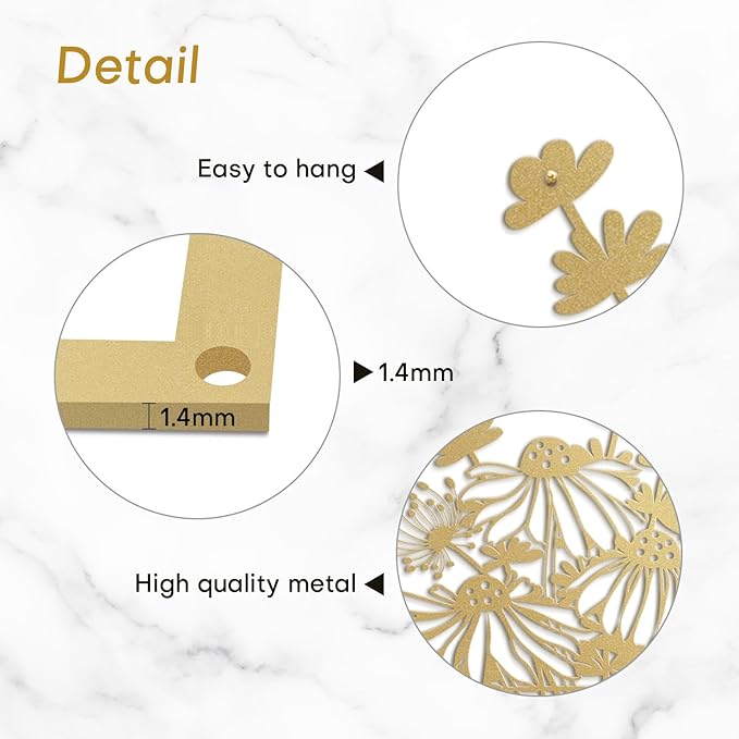 SIGNLEADER Metal Wall Art Decor Flower Bouquet in Bottle Minimalist Modern Abstract Wall Sculpture Hangings Home Decoration for Living Room, Bedroom, Bathroom, Kitchen, Outdoor - 18" Gold