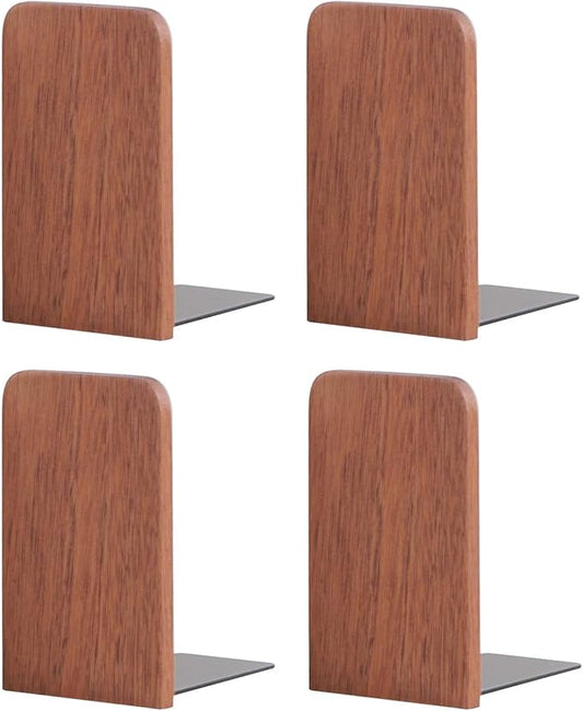 Muso Wood Book Ends for Shelves, Non-Slip Bookends, Heavy Duty Wooden Bookend Support for Books and Movies (Sapele 2 Pairs)