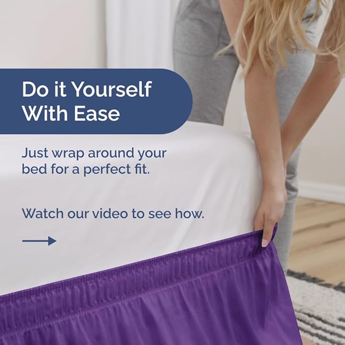 Wrap Around Dust Ruffle Bed Skirt - Purple - Twin/Twin XL Size Beds with 15 Inch Drop - Easy Fit Elastic Strap - Adjustable Pleated Bedskirt w/Brushed Fabric - Wrinkle Free - Women, Men, Kids & Teens