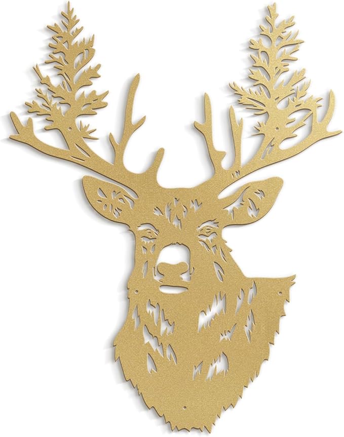 SIGNLEADER Metal Wall Art Decor Christmas Deer Minimalist Modern Abstract Wall Sculpture Hangings Home Decoration for Living Room, Bedroom, Bathroom, Kitchen, Outdoor - 18" Gold