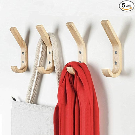 Wooden Coat Hooks Wall Hooks,Rustic Natural Oak Wood Wall Hooks for Hanging Decorative Vintage Organizer Heavy Duty Entryway Wall Mounted Hangers Hooks for Hat Rack,Coats,Towels, Key,Bags(4 Pack)