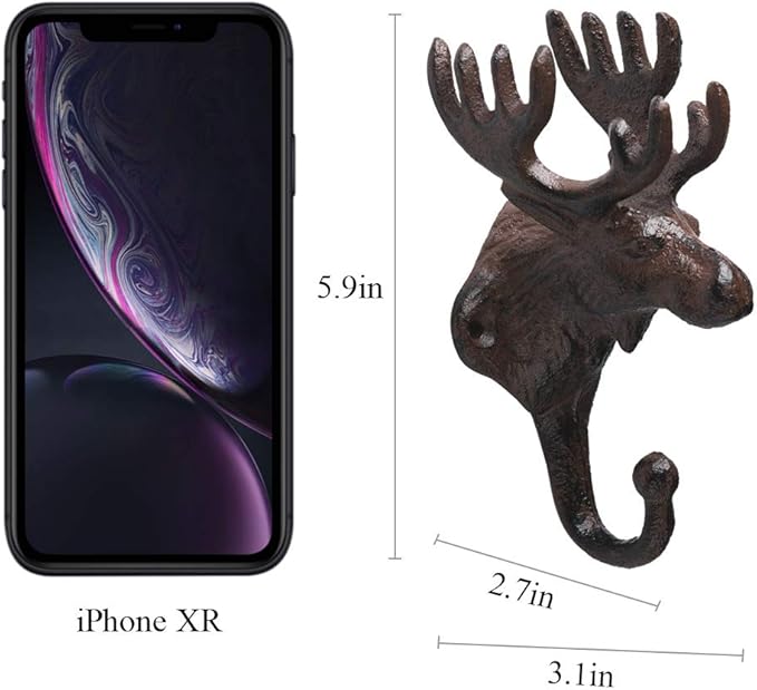 BRASSTAR Vintage 3PCS Cast Iron Deer Head Antlers Wall Hooks/Hanger - Living Room Bathroom Room Kitchen Wall Decoration Coat Hooks Rustic PTZY226-03